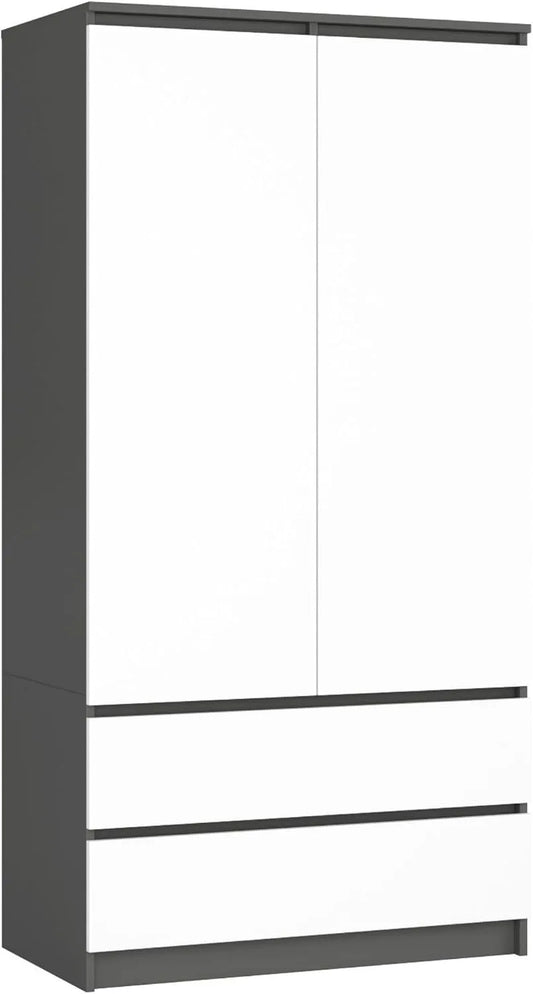 Armoire de rangement — avec rangement, avec tiroirs, 2 Portes, 2 Tiroirs, 90 × 180 × 51 cm, gris