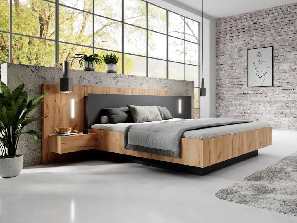Vente-unique – FRANCOLI, avec tiroirs, affichage LED, 2 tiroirs, 140 × 190 cm, anthracite