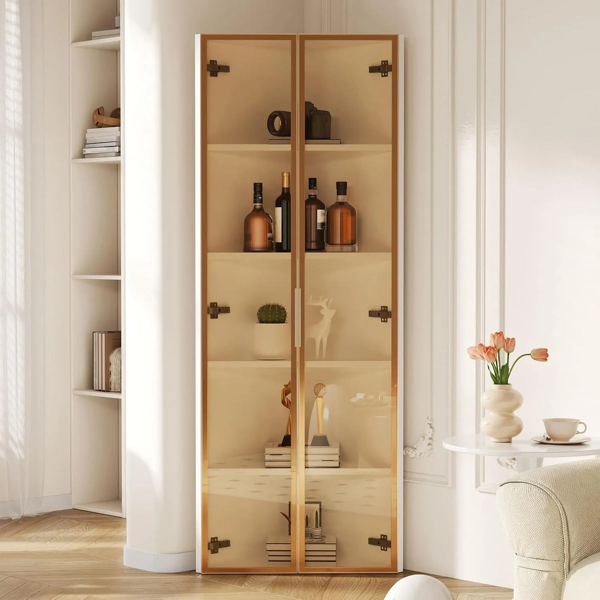 Vitrine et armoire d'exposition – en verre, affichage LED, 62 × 35 × 160, blanc