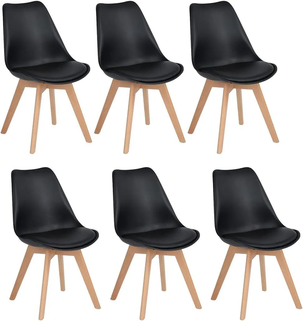 Chaise — en bois, Lot de 6, noir