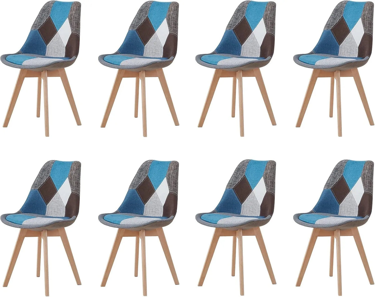 Chaise – revêtement en tissu, Lot de 8, bleu