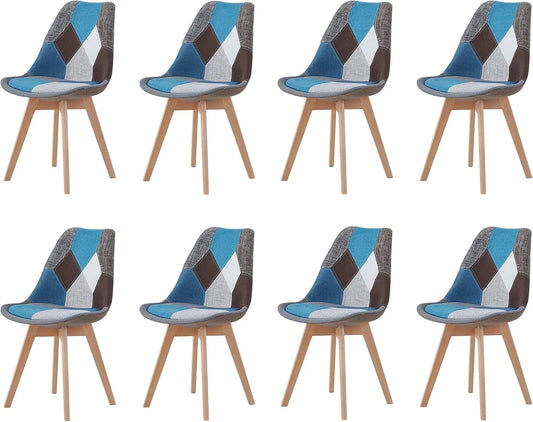 Chaise – revêtement en tissu, Lot de 8, bleu
