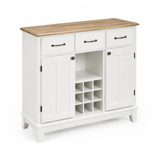 Buffet en Bois Blanc avec Plateau en Chêne et Compartiments