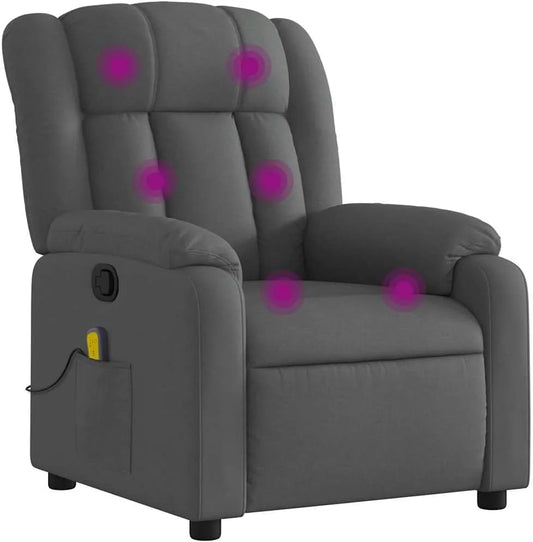 Fauteuil de massage et fauteuil relax — revêtement en tissu, avec accoudoirs, avec dossier, réglable, gris, inclinable